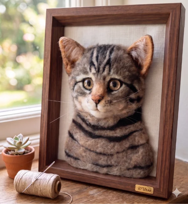 Gatinho realista em feltro agulhado